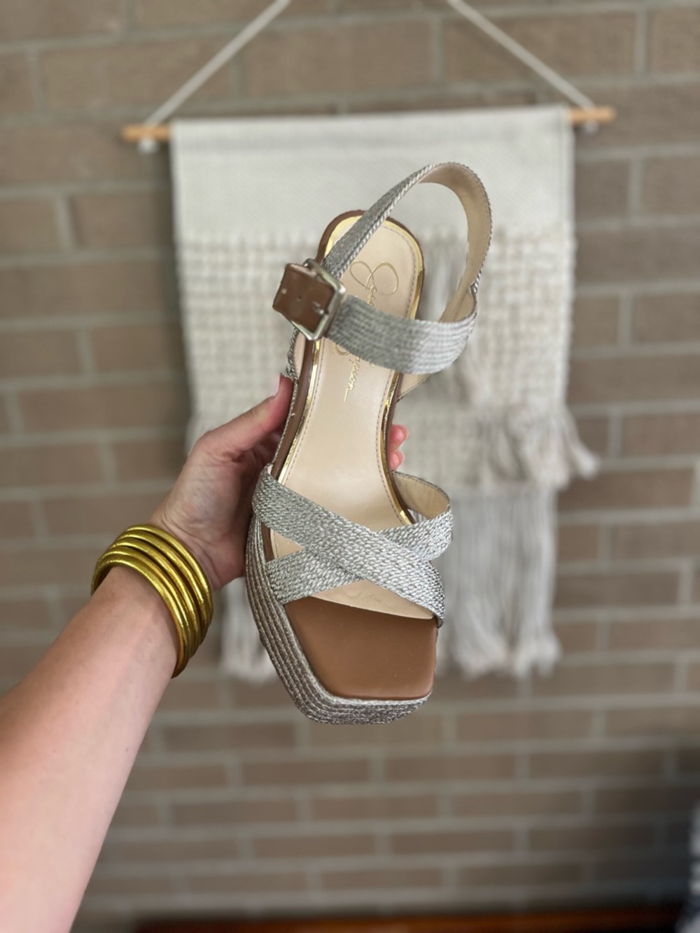 Jessica Simpson Silver Woven Platform Block Heel Sandal - Picture 2 of 3